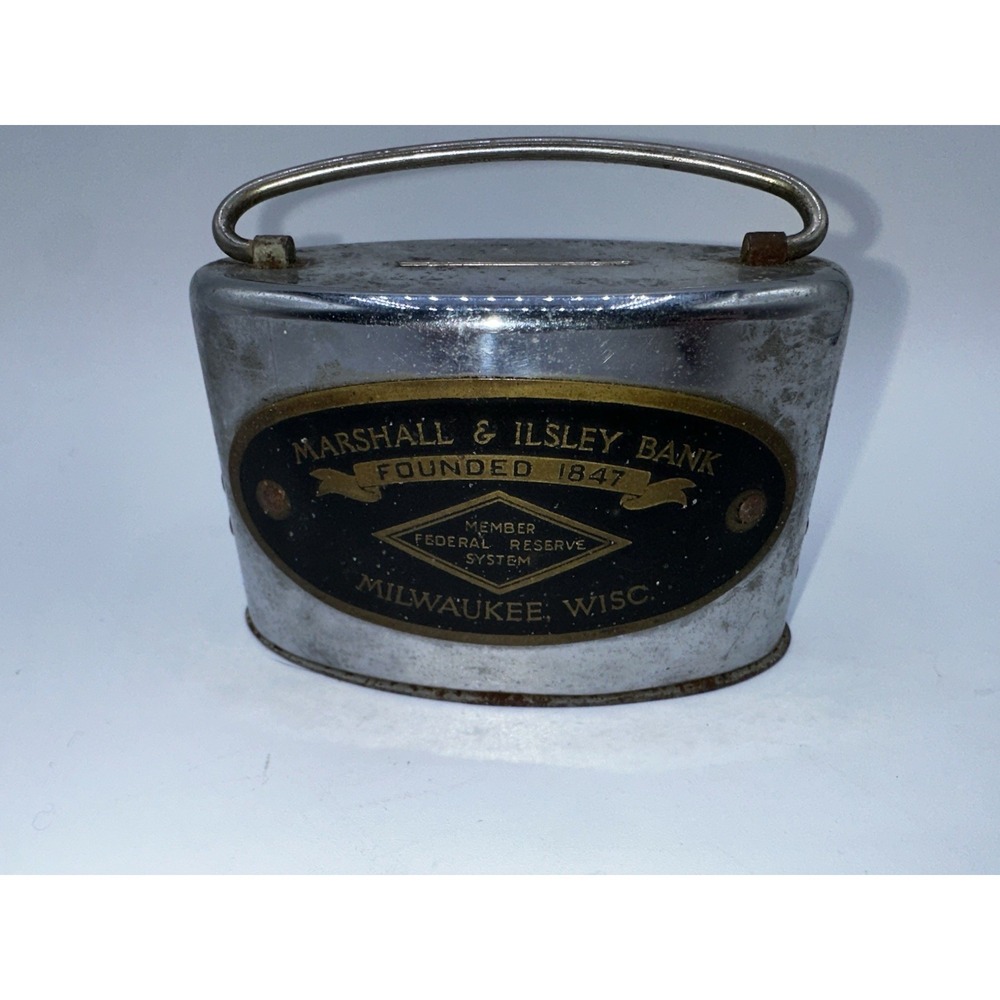 Vintage Marshall Ilsley Bank Milwaukee WI‎ Metal Coin Bank Federal Reserve 1847